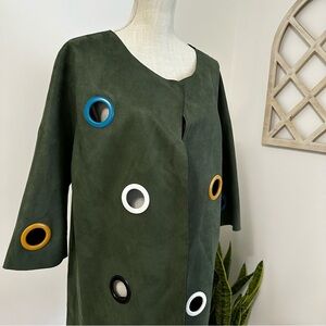 Adore Green with Multicolored Metal Cut Outs Long Coat Women’s